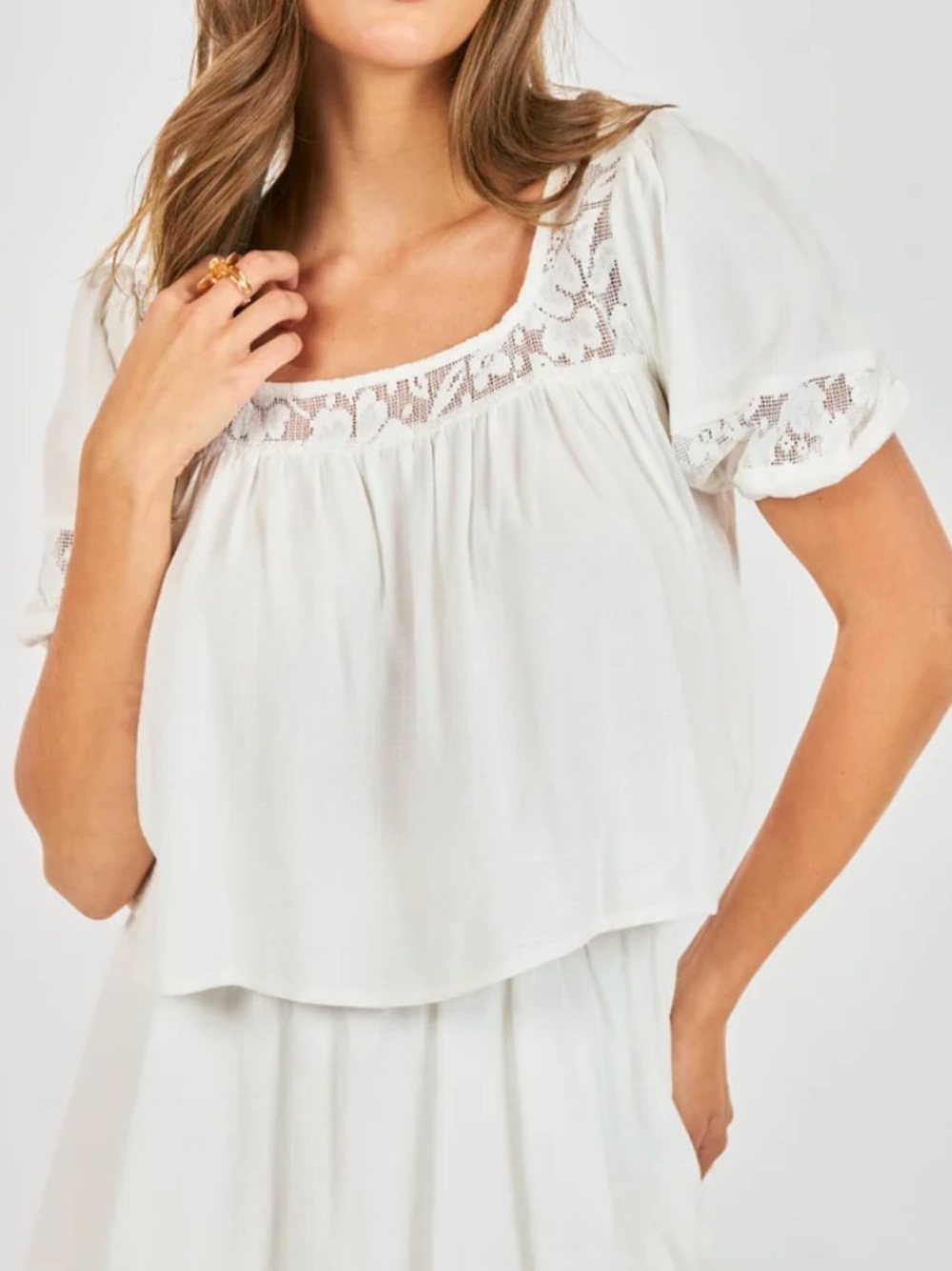 Sadie And Sage White Misty Lace Inset Top